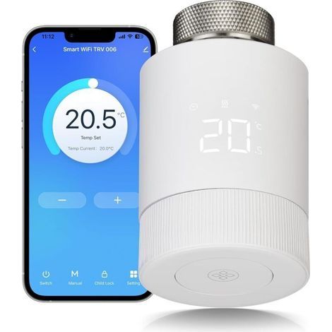 Thermostatique Connectée et Intelligente, WiFi Vanne Thermostatique Radiateur,Tête Thermostat Programmable Tuya Thermostat Détection de Fenêtre,Compatible avec Alexa & Google Assistant (1/4)