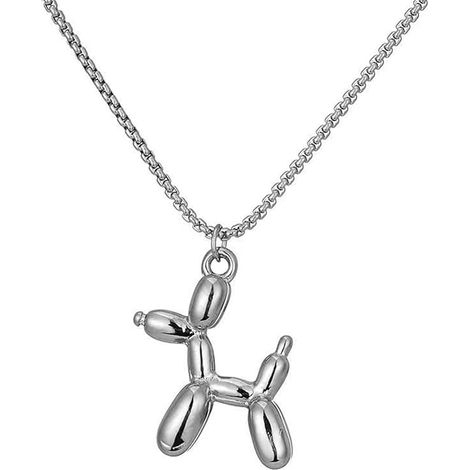 Collier minimaliste japonais et coréen avec un adorable animal, collier de couple personnalisé en acier titane Kutiaodi, collier chien 3D hip-hop (argenté) (1/4)