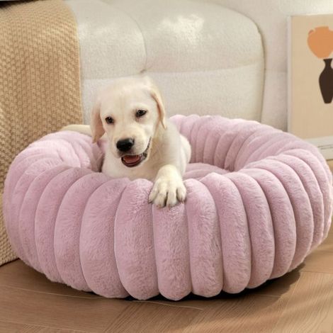 Lit Beignet pour Chat -80cm Coussin Rond Apaisant en Peluche, Lavable avec Fond Antidérapant pour Chaton,Chiot-violet (1/4)