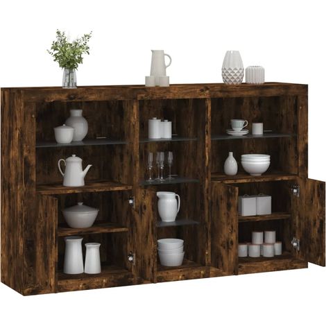 vidaXL Buffet avec lumières LED chêne fumé 162x37x100 cm (1/5)