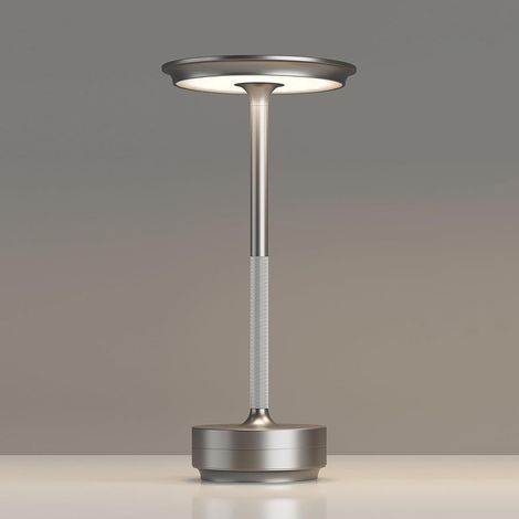 Lampe de table LED, finition argentée, tactile, alimentée par USB, pour la table de chevet, le bureau, le salon ou comme élément décoratif.-AquaForge (1/5)