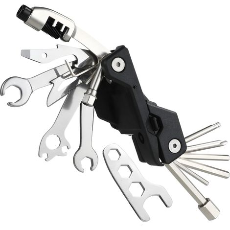 Kit di riparazione per bicicletta multifunzione 23 in 1, pieghevole, smontabile, con chiave esagonale, cacciavite e trasmissione a catena. (1/2)