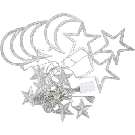 Guirlande lumineuse LED 8 modes étoiles et lunes, 100-240V avec prise UE, pour fêtes de Noël et décorations intérieures/extérieures (1/5)