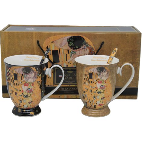 Juego de 2 tazas de porcelana de 300 ml con diseño de El Beso de Klimt, elegantes como regalo. (1/5)