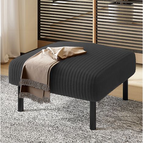 Pouf poggiapiedi 56x51x39 cm, seduta imbottita, struttura in metallo, tessuto corduroy grigio (1/5)