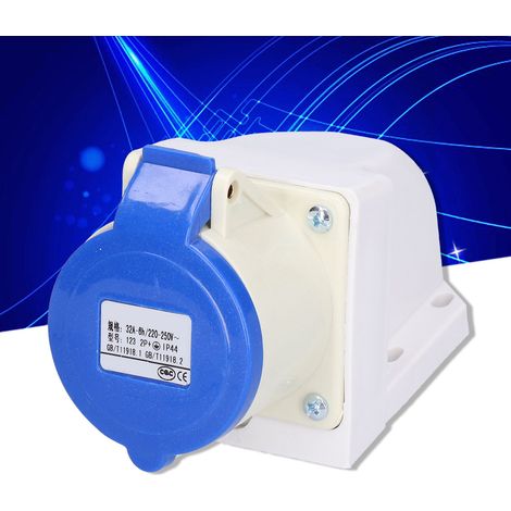 Deux prises industrielles fixes étanches à montage en surface, monophasées à 3 broches, 220-250 V, 32 A, 2P+T, IP44. (1/5)