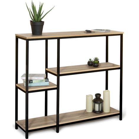 Idmarket – Bibliothèque console étagère DETROIT – Design industriel – 4 étagères en bois et métal – Dimensions L. 100 cm x l. 30 cm x H. 80 cm