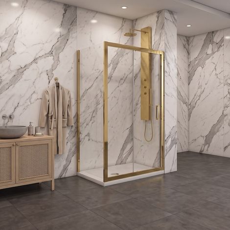 Porta scorrevole con lato fisso in vetro temperato trasparente 6mm H190 profili oro - PORTA 170 CM - FISSO 70 CM (1/3)