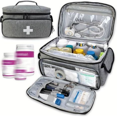 Trousse De Secours - Nylon Impermeable - 29 X 19 5 X 17 5 Cm - Gris - 1 Unite (1/4)