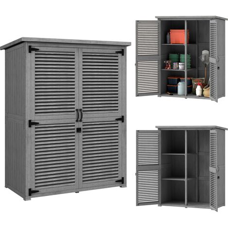 Mobile contenitore da giardino – 0,83 m² – 2 ante a persiana – 2 ripiani – 2 maniglie – Tetto grigio impermeabile – 127 x 65 x 168 cm