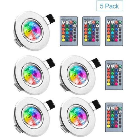RGB-LED-Einbaustrahler, Set mit 5 mehrfarbigen Glühbirnen mit Fernbedienung, 16 Farben, Dimmer, Tageslicht für Wohnzimmer, Veranda, Schlafzimmer, Badezimmer – KZQ (1/5)