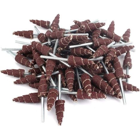 Toile abrasive conique 20 x 3 x 10 mm, grain 80, pour le meulage, l'ébavurage, le polissage et le rodage avec un diamètre de tige de 3,2 mm pour une utilisation avec des outils rotatifs. (1/4)