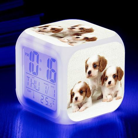 rveil Chiens Image Rveil D Lumire Usb Enfants Led Horloge Dessin Anim Veilleuse Flash 7 Changement De Couleur Horloge Numrique Horloge De Bureau L (1/5)