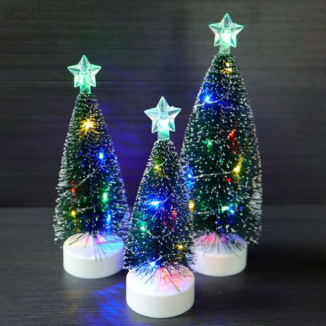 Arbre De Noël Miniature - Avec Guirlande Lumineuse À Fil De Cuivre - Pour Bureau Décoration Intérieure - 3 Tailles 17 2 Cm 19 5 Cm 23 Cm - 3 Pièces (1/5)