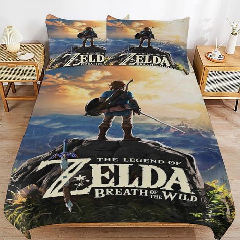 3-teiliges 3D-gedrucktes Mikrofaser-Bettwäscheset „The Legend of Zelda“, bestehend aus einem Bettbezug und zwei Kissenbezügen. Geeignet für Kinder. (1/5)