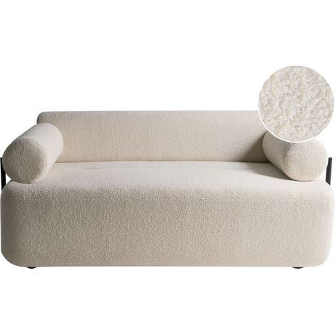 2 Seater Sofa Off-White Boucle Fabric Soft Black Elements Modern Style Living Room ELVA (1/5)