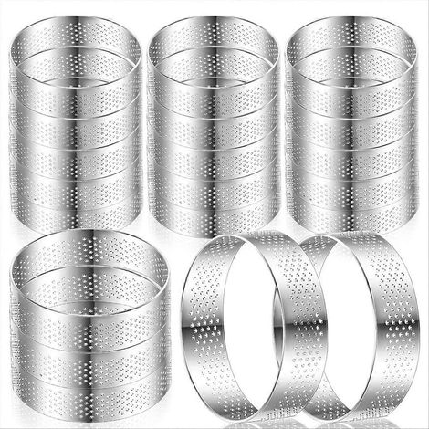 20 perforierte, 7,6 cm (3 Zoll) große Tarteringe zum Backen, antihaftbeschichtet, rund. (1/5)