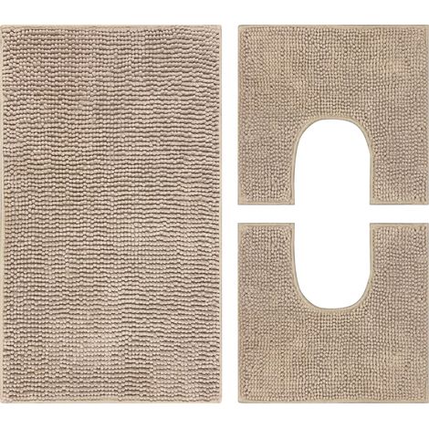 Set Tappeti Bagno Parure 3 Pezzi Super Morbido Con Fondo Antiscivolo Beige (1/3)