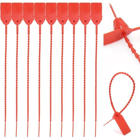 100 Pièces Etiquettes Serre-câbles en Plastique Scelles Plastiques de Securite Rouge Fort Etiquettes Cable pour l'habillement et la Logistique Transport (1/5)
