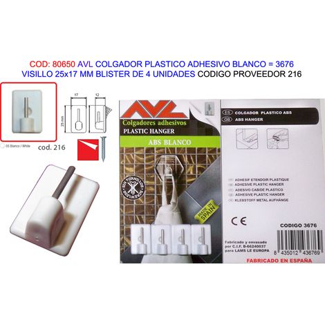 Gancio per tende in plastica adesiva bianca Avl 25x17 mm