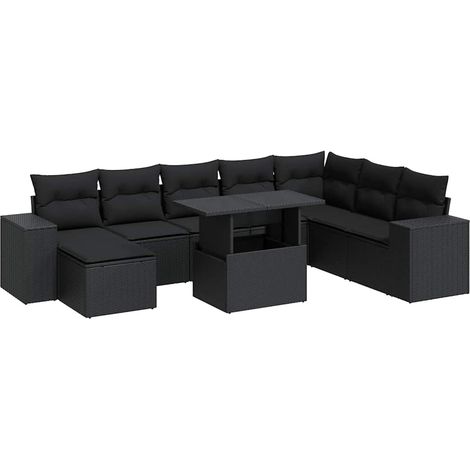 Set Divani da Giardino 9 pz con Cuscini Nero in Polyrattan vidaXL (1/5)