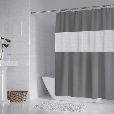 Rideau de douche 180x180cm imperméable semi-transparent en EVA pour salle de bain - Gris (1/5)
