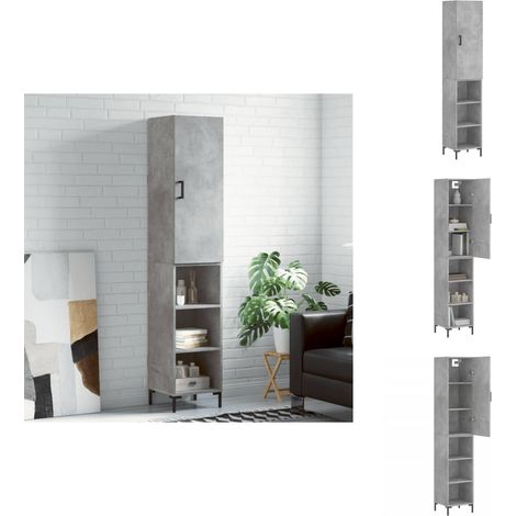Buffet haut Gris béton 34,5x34x180 cm Bois d'ingénierie - Buffet Design Moderne - Meuble Rangement Gris - Armoire Cuisine - Buffet Haute Capacité - Buffet Industriel (1/5)