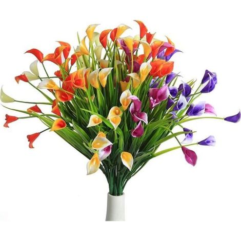 Fleurs artificielles de lys Calla, fausses fleurs pour l\'extérieur, intérieur, , bureau, décoration de jardin-5 bouquets (1/4)