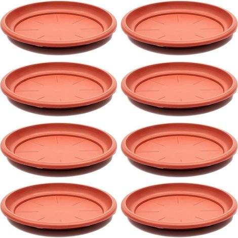 Base de jardinière ronde en plastique, soucoupe de drainage couleur terre cuite (8 pièces),épais (1/5)