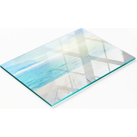Tabla de cocina de vidrio templado duradera y elegante con estampado marino de 80x52 cm.