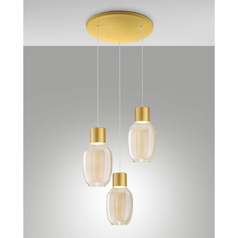 Lampada a Sospensione LED Lapo Ø350mm 36W 3900lm 3000K Dimmerabile a step, Metallo e Vetro Borosilicato Cognac, Classe 1 - 3768-47-365