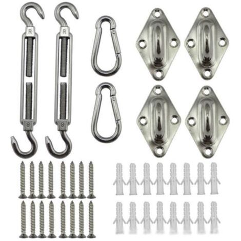 Kit de accesorios para toldos, kit de herrajes de acero inoxidable de alta resistencia para velas de sombra, apto para jardines triangulares y rectangulares, accesorios de fijación para velas de sombr (1/4)