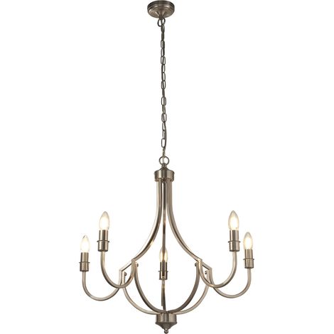 Lampadario Industrial-Nordico Loggia Acciaio Argento 5 Luci E14 (1/5)