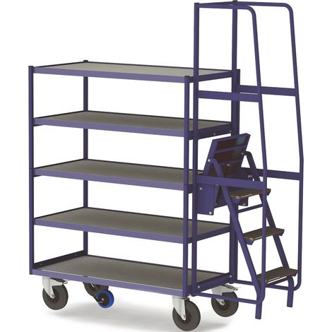 PROVOST - Escabeau chariot 5 niveaux en acier bleu RAL 5019 - Charge jusqu'à 500 kg - Hauteur 211 cm