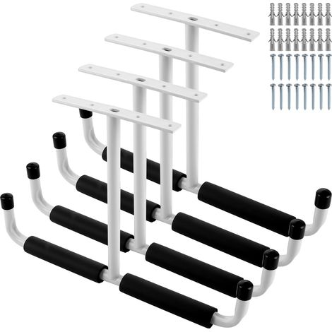 Lot de 4 crochets de garage robustes - À visser - 42, 5 x 30 cm - Avec protection antidérapante - Pour vélo, ski, bois et outils de jardin (1/5)