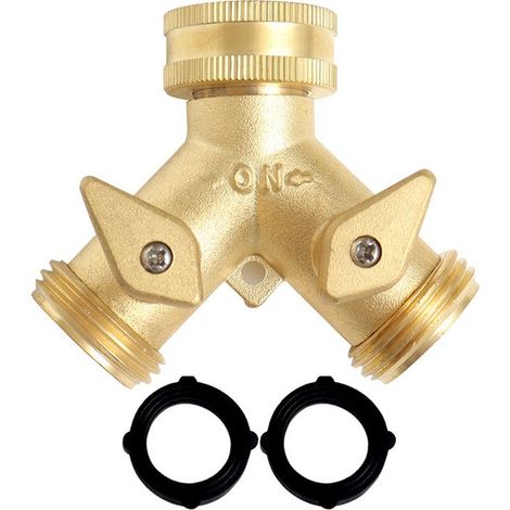 Conector en Y para grifo, 1 pieza, conector en Y de 3/4", distribuidor de agua, grifo exterior, distribuidor de agua de 2 vías, latón, grifos europeos, para la mayoría de grifos exteriores, dorado (1/5)
