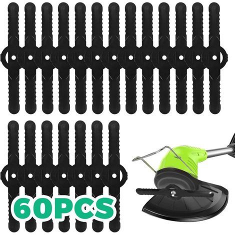 60 Pcs Replacement Plastic Blades, 14cm Plastic Brush Cutter Blade Set, Lawn Trimmer Blades, Replacement Cordless Edger Blades for Garden Mower (Black) (1/4)