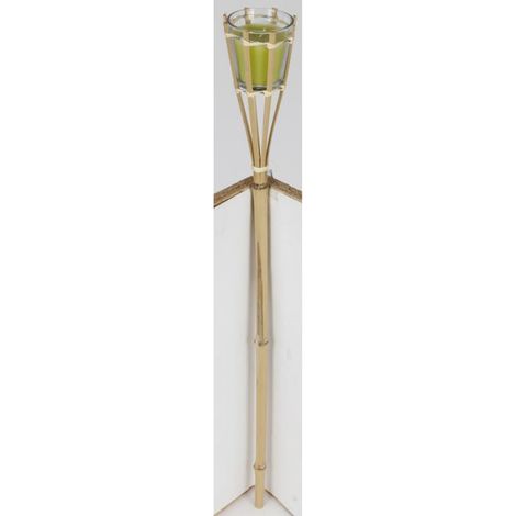 BURI Bambus Gartenfackel Glas Stab Windlicht Kerze Dekoration Erdspieß Leuchten Licht (1/5)