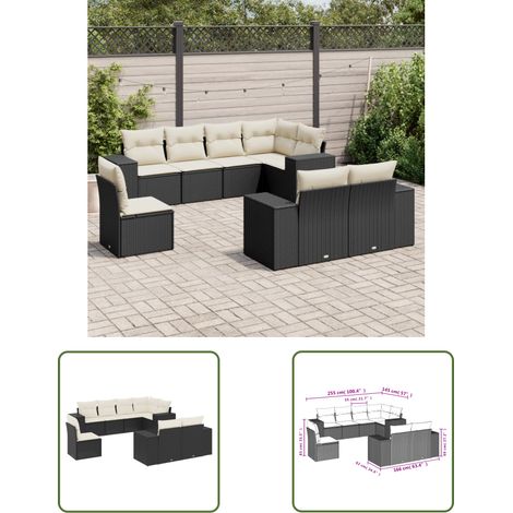 The Living Store 8-tlg. Garten-Sofagarnitur mit Kissen Schwarz Poly Rattan - Gartensorte - Gartenmöbelset - PE-Rattan Möbel - Outdoor Lounge Set - Balkonmöbel (1/3)