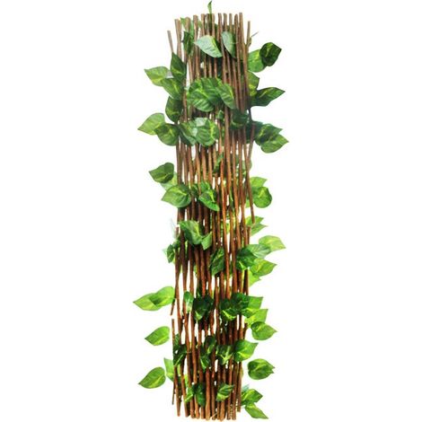 Treillis extensible - JUANIO - 300 x 60 cm - Support bois - Feuilles artificielles - Structure accordéon (1/4)