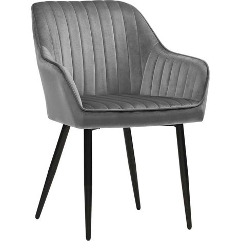 Chaise de salle à manger fauteuil siège rembourrée avec accoudoirs largeur d’assise 49 cm pieds en métal revêtement en velours charge 110 kg pour salon chambre gris clair (1/2)