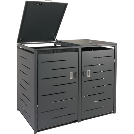 2x copribidoni box spazzatura rifiuti HHG-821 98x141x116,5cm acciaio zincato antracite