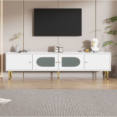 Mobile TV 170 x 35 x 50 cm bianco con piedini e maniglie dorati, 4 ante, portata 35 kg HAVRYA (1/5)