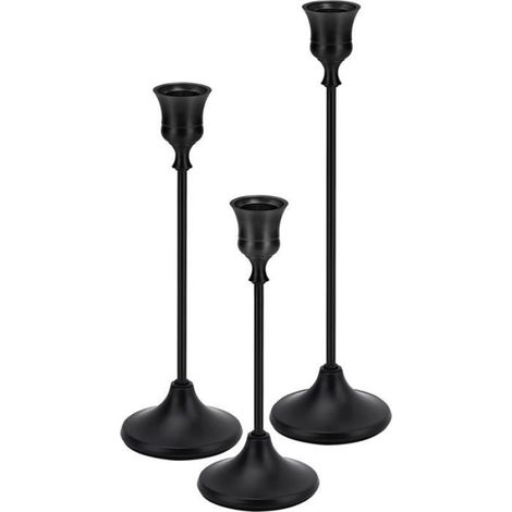 Bougeoirs coniques en laiton doré vintage, lot de 3 supports de bougie noirs pour cheminée, fête, repas, maison. - N - Noir 3 pièces (1/5)