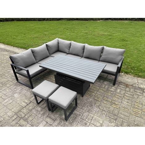 Fimous 7 Piece Garden Furniture Set 8 Seater Aluminium Outdoor Dining Set Dark Grey (1/5)
