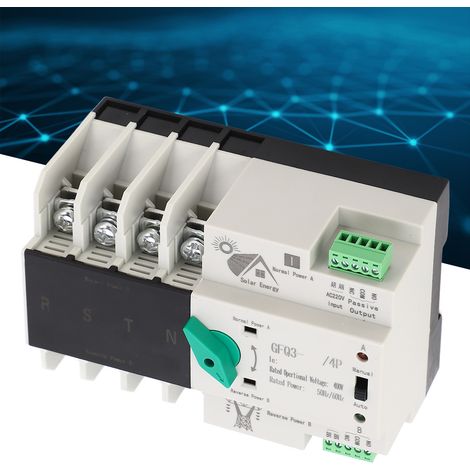 Automatische 400-V-Wechselstrom-Umschaltanlage mit Millisekunden-Schaltzeit und unterbrechungsfreier Stromversorgung. Zeitverzögerter Schaltregler, 50/60 Hz, Photovoltaik-Netzanschluss, 4P80A. (1/5)