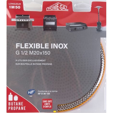 Flexible gaz inox Tubinox butane/propane à embouts mécaniques - Longueur : 1,5 m (1/3)