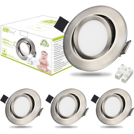4x Spot LED Encastrable Orientable 40° Extra Plat 27mm,Blanc Neutre 3.5W 400LM,Trou 70-80mm,Spots de Plafond Inox 220V Pour Cuisine Salon Interieur (1/5)