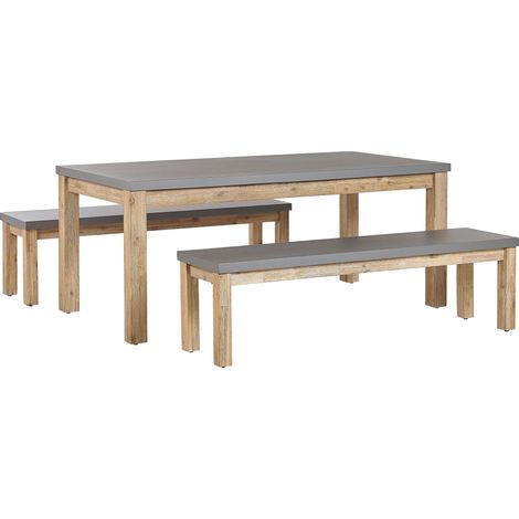 Set da Giardino in Cemento Grigio Tavolo Rettangolare e 2 Panche ad U Ostuni