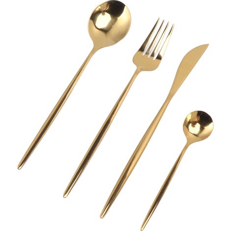 Ensemble de couverts 4 pièces poli miroir, style restaurant, pour la maison, couleur or. (1/5)
